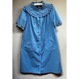 Smart Time Union Made Vintage Women's Button-Up Shift Dress Size Small in Blue